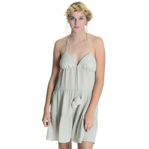 Ingwa; Melero Silver Silk Chiffon Halter Pom Dress
